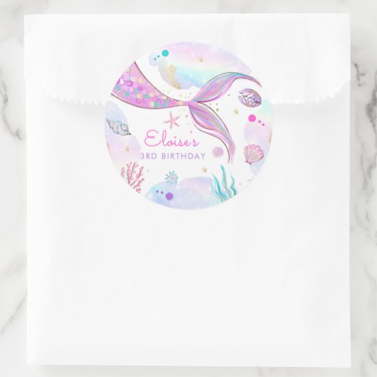 Sticker Rond Mermaid Whimsical Sous La Fête D'Anniversaire De L (Sac)