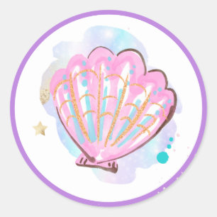Sticker Rond Mermaid Whimsical Sous La Fête D'Anniversaire De L