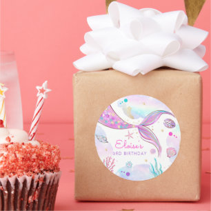 Sticker Rond Mermaid Whimsical Sous La Fête D'Anniversaire De L