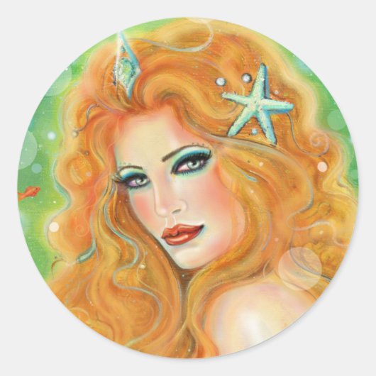 Sticker Rond Mermaid with tropical fish art by Renee Lavoie  (Devant)