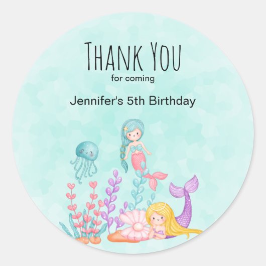 Sticker Rond Mermaids et méduses sous la mer Anniversaire (Devant)