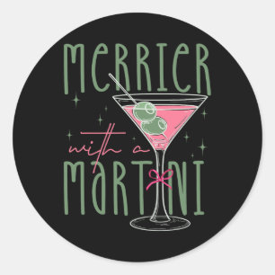 Sticker Rond Merrier Avec Martini Martini Tail Gles Xmas Paja