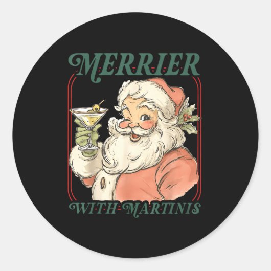 Sticker Rond Merrier With A Martini Santa Christmas Tail  (Devant)