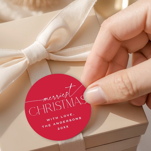 Sticker Rond Merriest Christmas Elegant Typography Red Holiday