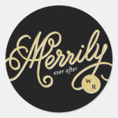 Sticker Rond Merrily Jamais après Curly Script Mariage de vacan (Devant)