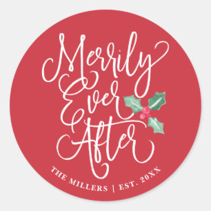 Sticker Rond Merrily Jamais Après Des Vacances Mariages Rouge