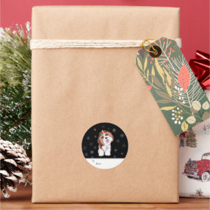 Sticker Rond Merry & Adorable Shih Tzu Avec Cadeau de Chien Flo