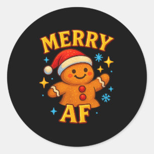 Sticker Rond Merry Af Bonhomme en pain d'épice Noël Chapeau de