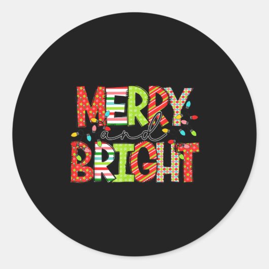 Sticker Rond Merry And Bright Christmas Women Girls Kids Toddle (Devant)