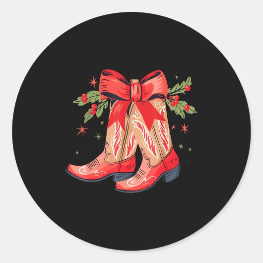 Sticker Rond Merry And Bright Cowgirl Boot Christmas Western Co (Devant)