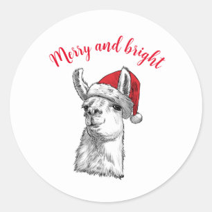 Sticker Rond Merry and bright customisable Llama fun Christmas 