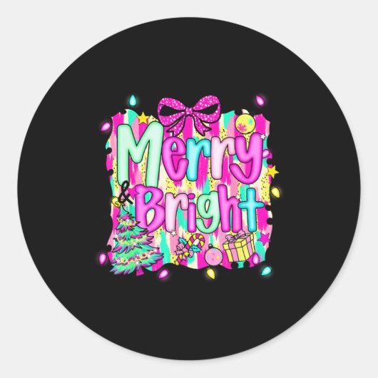 Sticker Rond Merry And Bright Shirt Cute Christmas Holiday Men (Devant)