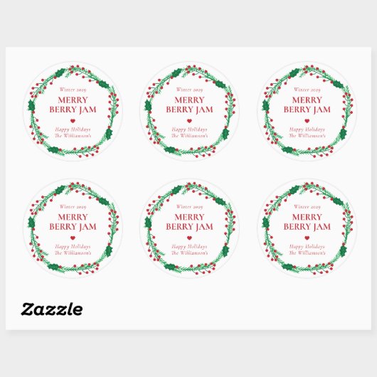 Sticker Rond Merry Berry Custom Holiday Jam Label (Feuille)
