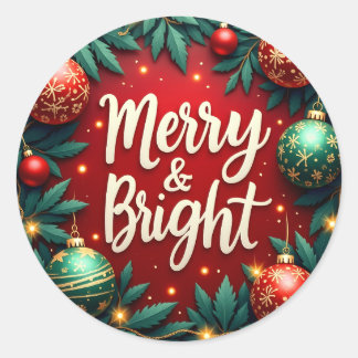 Sticker Rond Merry & Bright Christmas