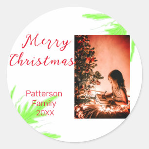 Sticker Rond Merry Bright Christmas ajouter nom de famille bien