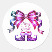 Sticker Rond Merry & Bright Enchanted Bow & Elf Shoes Christmas (Devant)