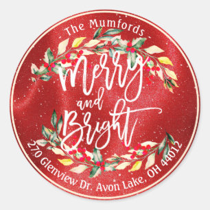 Sticker Rond Merry Bright Joyeux Noël Holly Florly Adresse