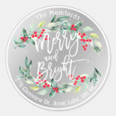Sticker Rond Merry Bright Joyeux Noël Holly Florly Adresse (Devant)