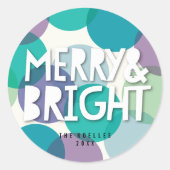 Sticker Rond Merry & Bright Turquoise Violet Confettis Points d (Devant)