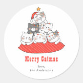 Sticker Rond Merry Catmas Cute Cats Holiday Personalized  (Devant)
