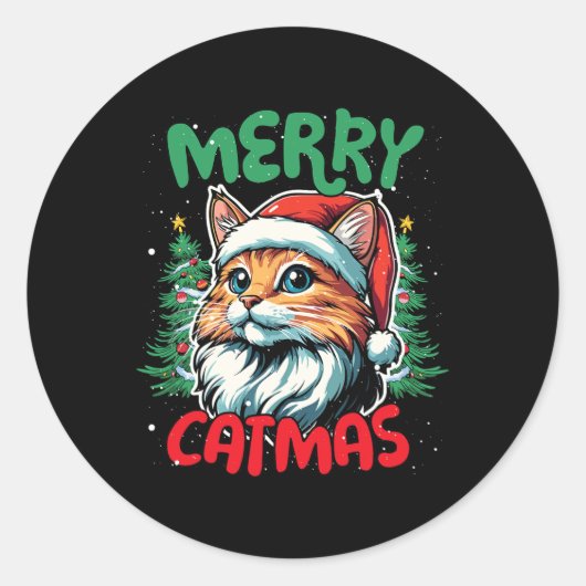 Sticker Rond Merry Catmas Funky Christmas Duck Lover (Devant)