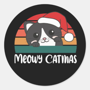 Sticker Rond Merry Catmas Funny Chat Noël Pun Classic Round