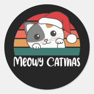 Sticker Rond Merry Catmas Funny Chat Noël Pun Classic Round