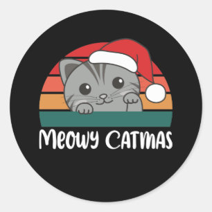 Sticker Rond Merry Catmas Funny Chat Noël Pun Classic Round