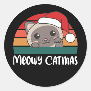 Sticker Rond Merry Catmas Funny Chat Noël Pun Classic Round