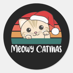 Sticker Rond Merry Catmas Funny Chat Noël Pun Classic Round