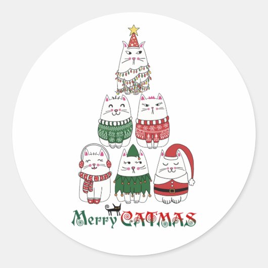 Sticker Rond Merry Catmas Funny Christmas Kitten (Devant)