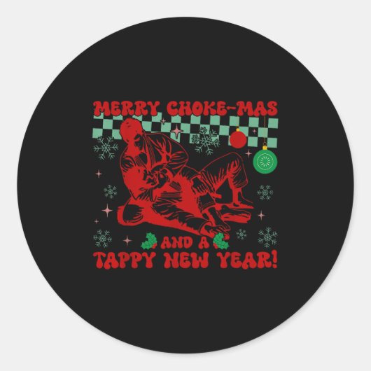 Sticker Rond Merry Choke-mas And A Tappy New Year Retro Funny J (Devant)