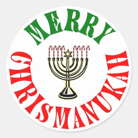 Sticker Rond Merry Chrismanukah - Noël Chanukah Menorah (Devant)