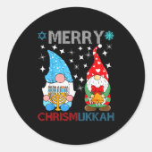 Sticker Rond Merry Chrismukkah Funny Gnomes Christmas And Hanuk (Devant)