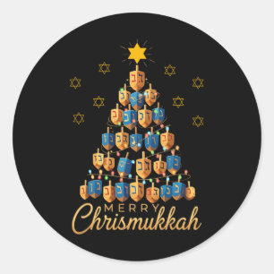 Sticker Rond Merry Chrismukkah Happy Chanukkah Dreidel Christma