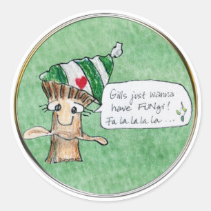 Sticker Rond Merry ChrisMUSH Cartoon Mushroom