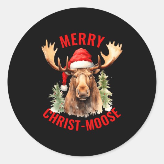 Sticker Rond Merry Christ Moose Funny Christmas Moose  (Devant)