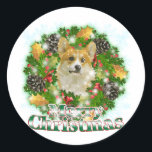 Sticker Rond Merry Christmas<br><div class="desc">Célébrez Noël avec l'une de vos races préférées de chiens ! Fabrique une grande farce de bas pour la famille et les amis!</div>