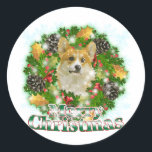 Sticker Rond Merry Christmas<br><div class="desc">Célébrez Noël avec l'une de vos races préférées de chiens ! Fabrique une grande farce de bas pour la famille et les amis!</div>