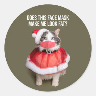 Sticker Rond Merry Christmas 2020 Fat Cat in Face Mask