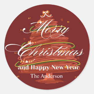 Sticker Rond merry christmas and happy new year