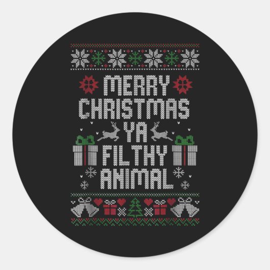 Sticker Rond Merry Christmas Animal Filthy Ya Xmas Pajama (Devant)