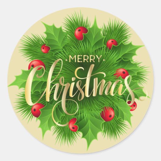 Sticker Rond Merry Christmas Botanical Design – Elegant Holiday (Devant)