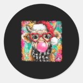 Sticker Rond Merry Christmas Bubble Gum Xmas Highland Cow Heife (Devant)