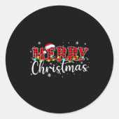 Sticker Rond Merry Christmas Buffalo Plaid Red Santa Family Xma (Devant)