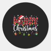 Sticker Rond Merry Christmas Buffalo Plaid Red Santa Hat Xmas P (Devant)