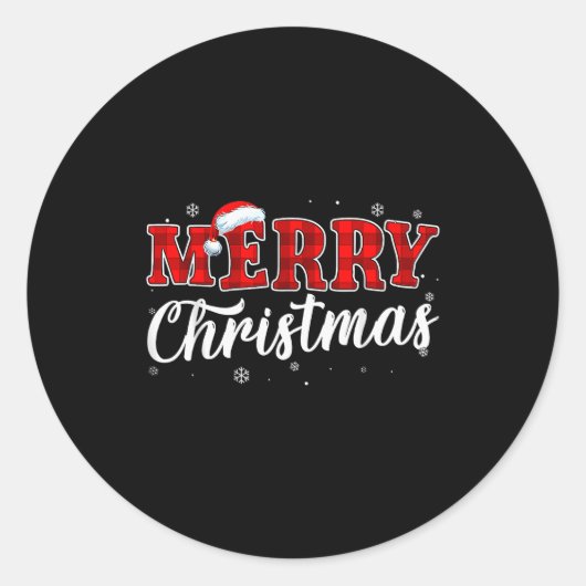 Sticker Rond Merry Christmas Buffalo Plaid Red Santa Hat Xmas P (Devant)