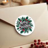 Sticker Rond Merry Christmas Cherries & Holly Envelope Seal