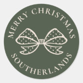 Sticker Rond Merry Christmas Chic Holiday Polka Dot Bow (Devant)