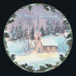 Sticker Rond MERRY CHRISTMAS CHURCH & WREATT par SHARON SHARPE<br><div class="desc">MERRY CHRISTMAS CHURCH & WREATE d'une aquarelle originale de SHARON SHARPE</div>